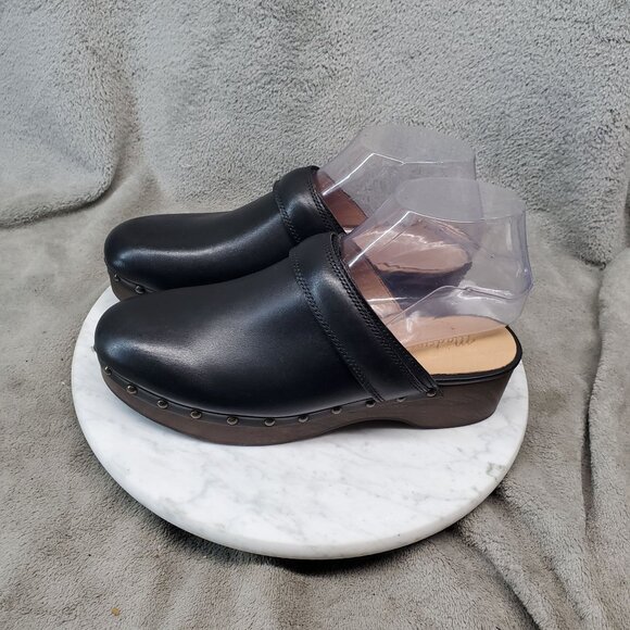 Madewell Shoes Womens Size 6.5 The Cecily Black Leather Clogs - Picture 1 of 9